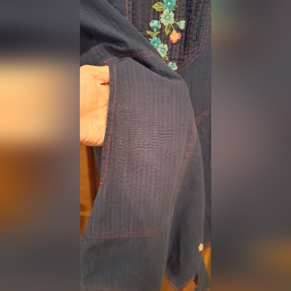 Ladies Johnny Was Workshop Navy Blue Pintuck Button Front 3/4 Sleeve Gypsy Small - Picture 7 of 10